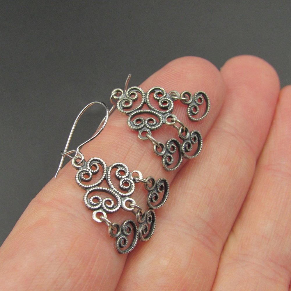 Sterling Silver Rustic Odd Heart Dangle Earrings - image 2